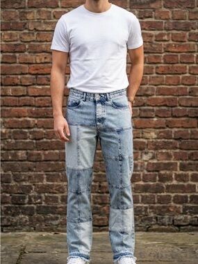 Boohoo man patchwork denim jeans size 32